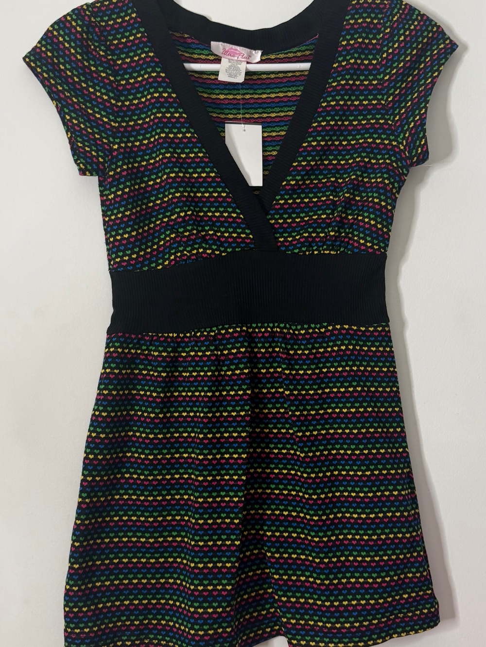 Ultra Flirt Black Knit Mini Dress with Rainbow Heart Dots